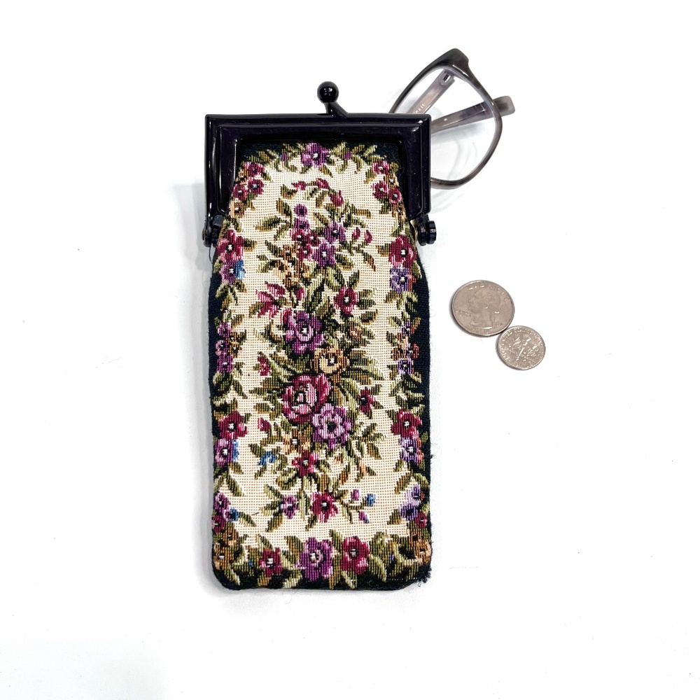 Vintage Victorian Style Floral Fabric Tapestry Coin Change Purse Glasses Case